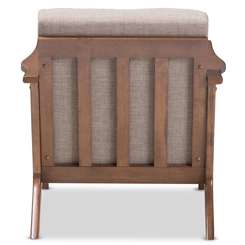 Baxton Studio Bianca Tufted Accent Arm Chair in Gray and Walnut Brown