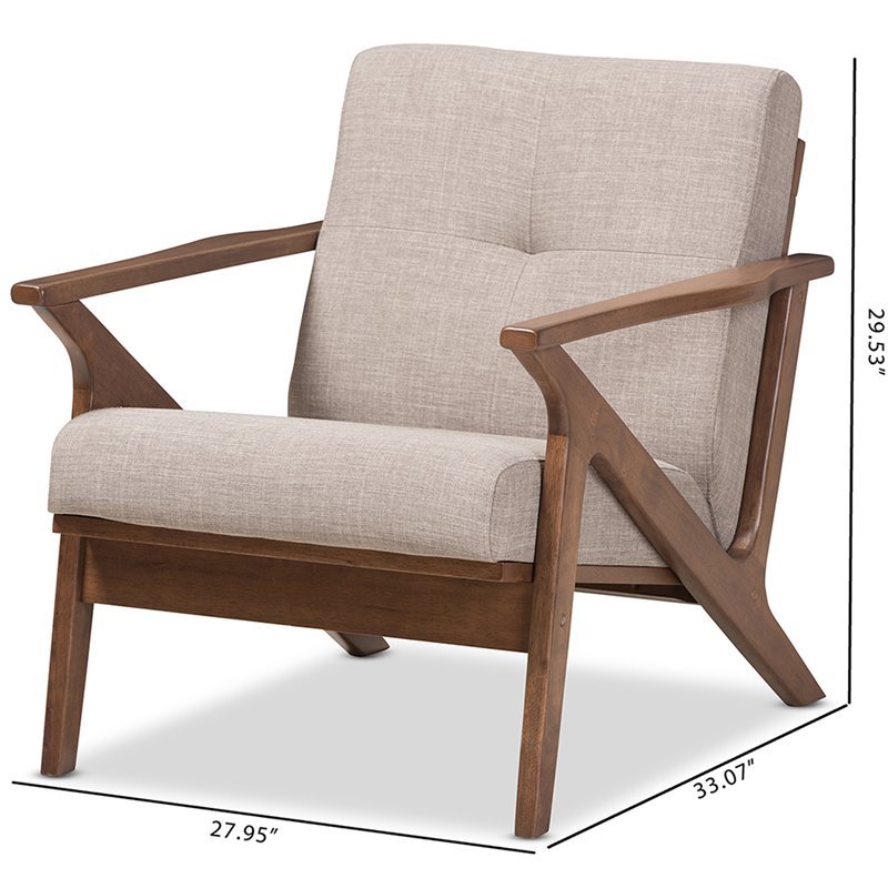 Baxton Studio Bianca Tufted Accent Arm Chair in Gray and Walnut Brown