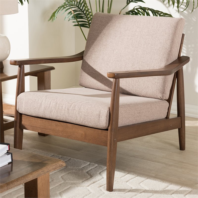 Baxton Studio Venza Accent Arm Chair in Light Brown and Walnut Brown