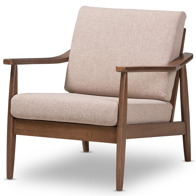 Baxton Studio Venza Accent Arm Chair in Light Brown and Walnut Brown