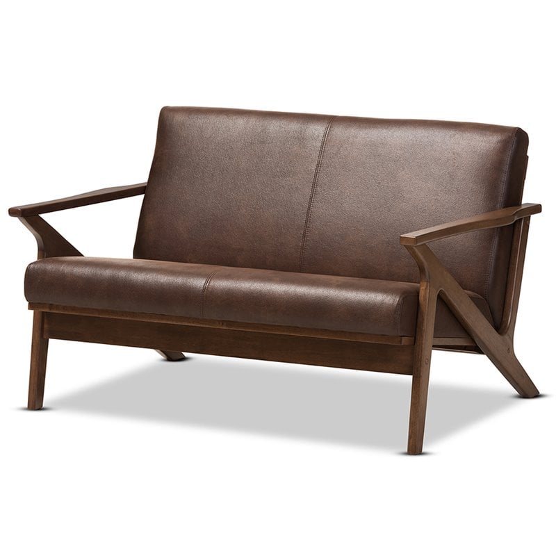 Baxton Studio Bianca Faux Leather Loveseat in Brown and Walnut Brown