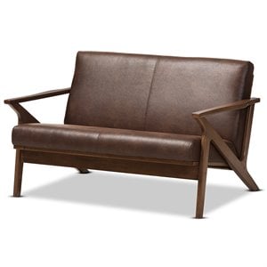 baxton studio bianca faux leather loveseat in brown and walnut brown