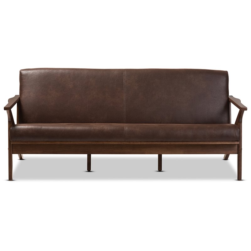 Baxton Studio Bianca Faux Leather Sofa in Dark Brown and Walnut Brown
