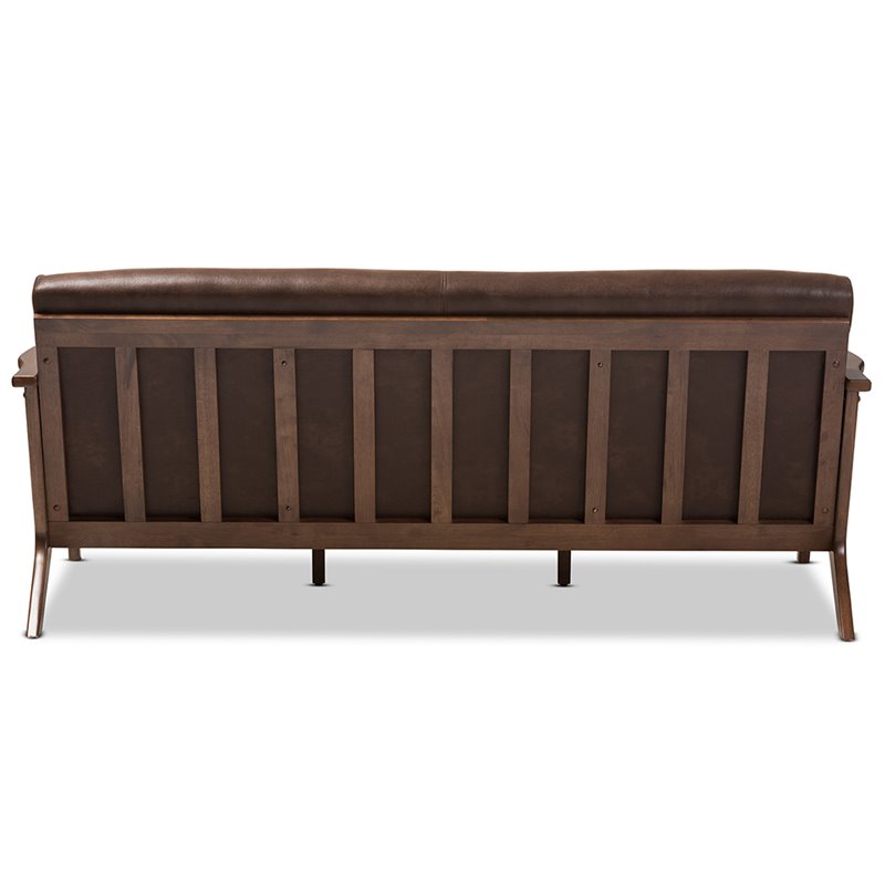 Baxton Studio Bianca Faux Leather Sofa in Dark Brown and Walnut Brown
