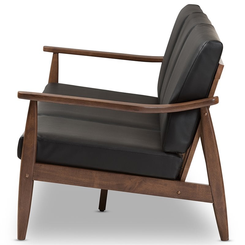Baxton Studio Venza Faux Leather Sofa in Black and Walnut Brown