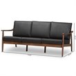 Baxton Studio Venza Faux Leather Sofa in Black and Walnut Brown