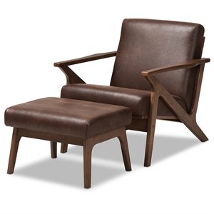 baxton studio bianca accent arm chair with ottoman in brown and brown