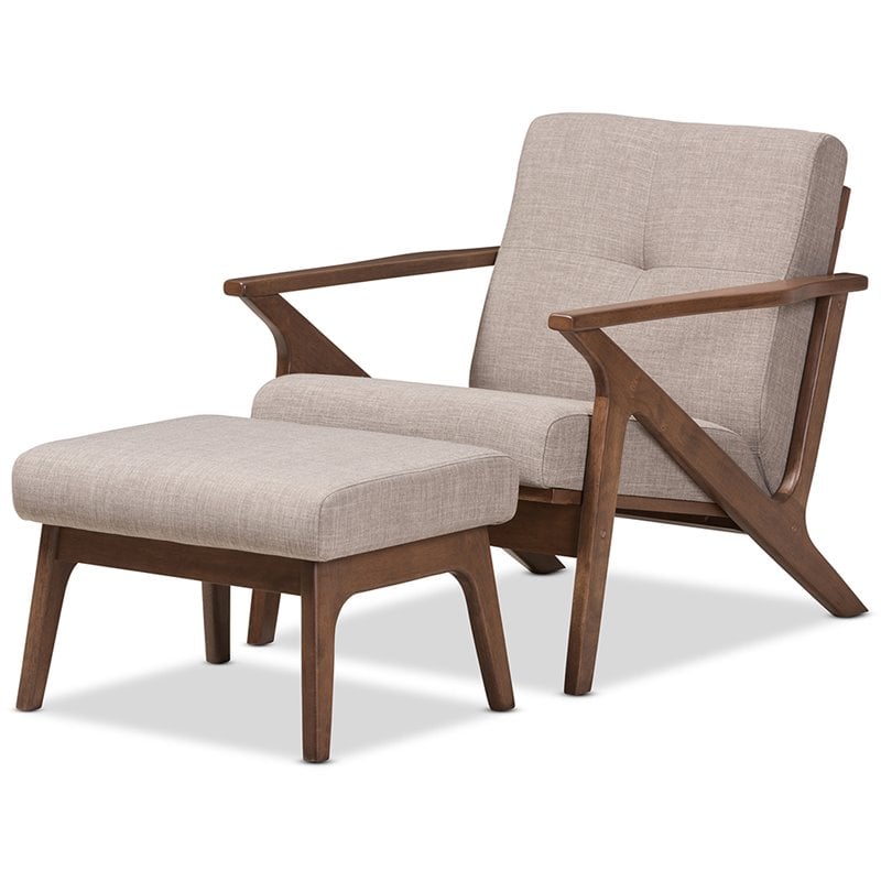 Baxton Studio Bianca Accent Arm Chair with Ottoman in Gray and Brown