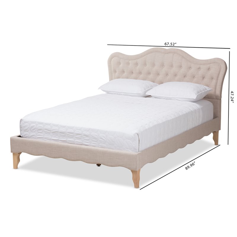 Baxton Studio Alicia Upholstered Queen Panel Platform Bed in Beige