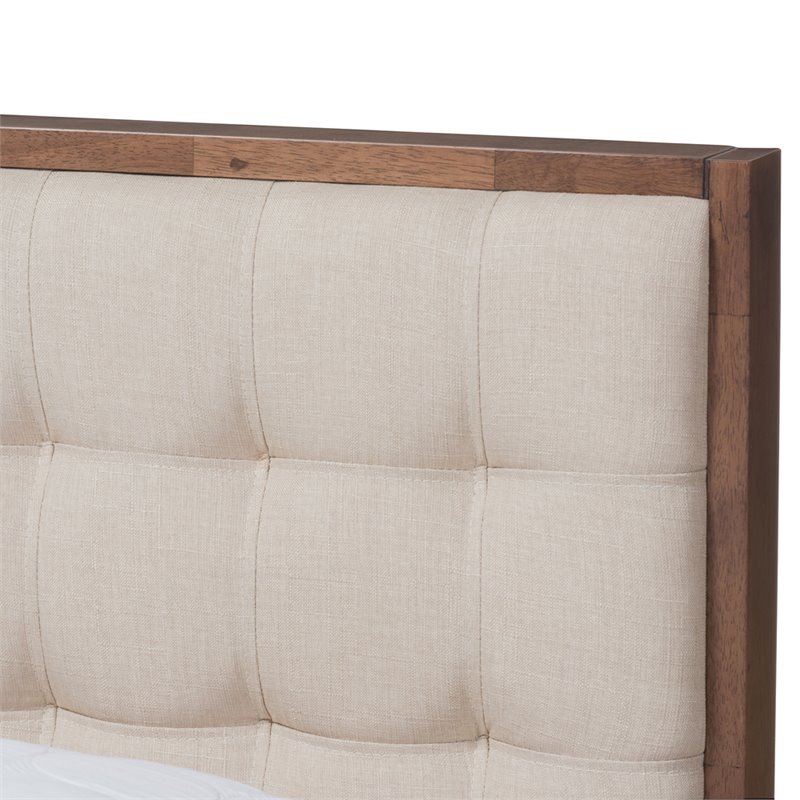 Baxton Studio Soloman Tufted King Platform Bed in Beige and Walnut