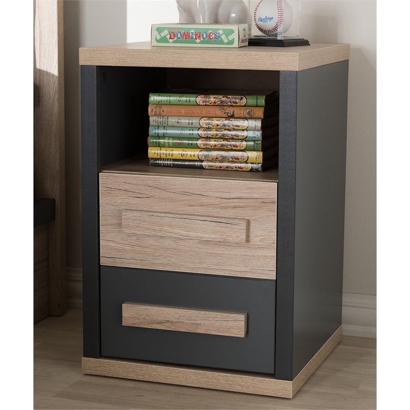 Baxton Studio Pandora 2 Drawer Nightstand in Gray and Oak Brown