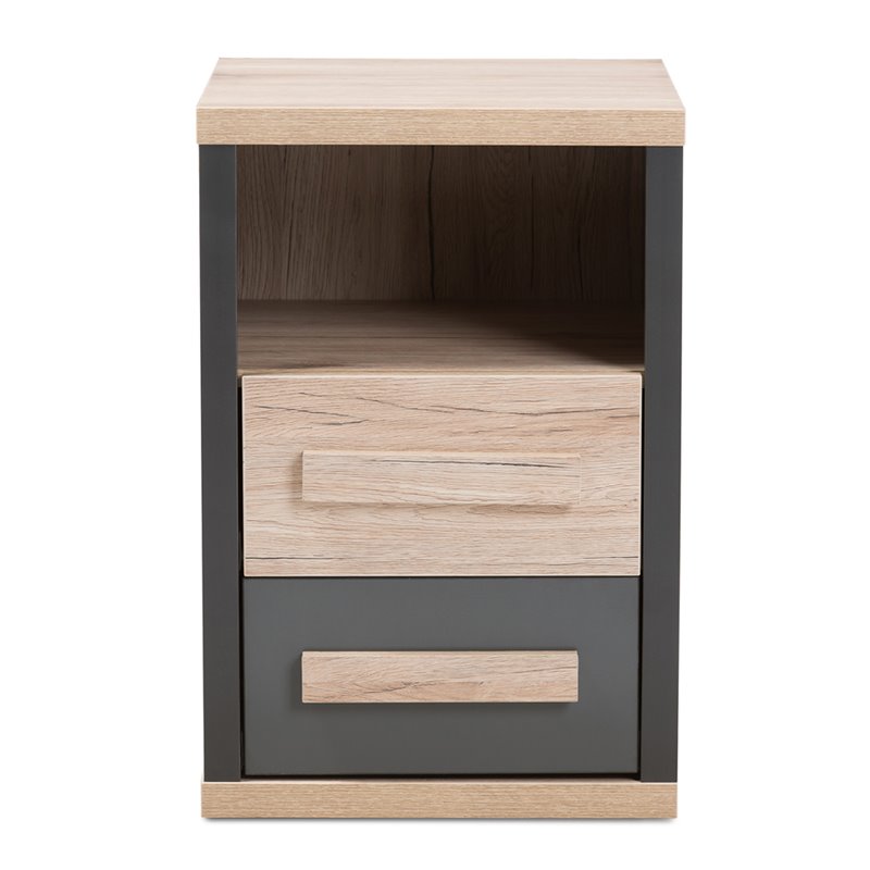 Baxton Studio Pandora 2 Drawer Nightstand in Gray and Oak Brown