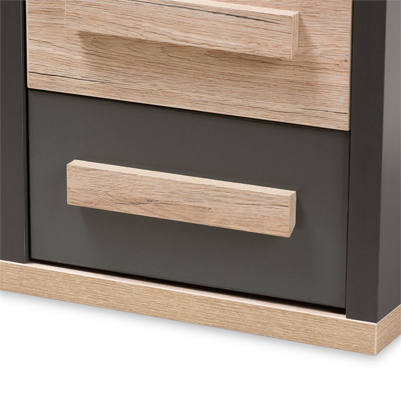 Baxton Studio Pandora 2 Drawer Nightstand in Gray and Oak Brown