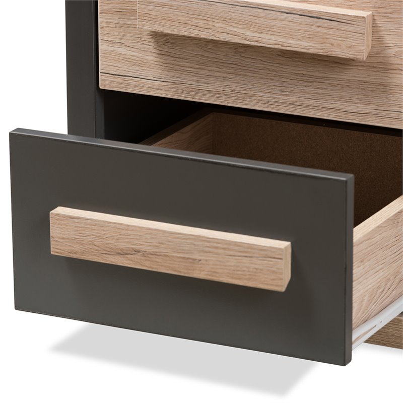 Baxton Studio Pandora 2 Drawer Nightstand in Gray and Oak Brown