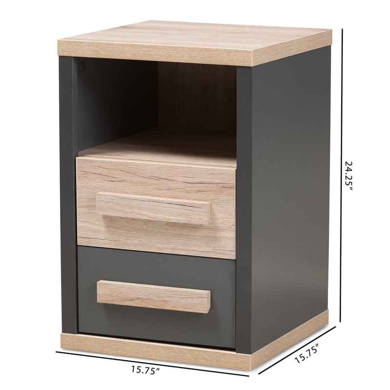 Baxton Studio Pandora 2 Drawer Nightstand in Gray and Oak Brown
