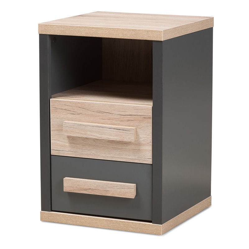 Baxton Studio Pandora 2 Drawer Nightstand in Gray and Oak Brown
