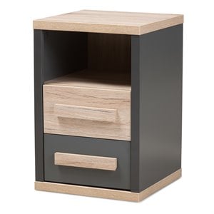 Baxton Studio Pandora 2 Drawer Nightstand in Gray and Oak Brown
