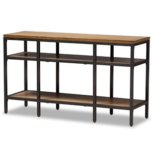 baxton studio caribou console table in oak brown and black