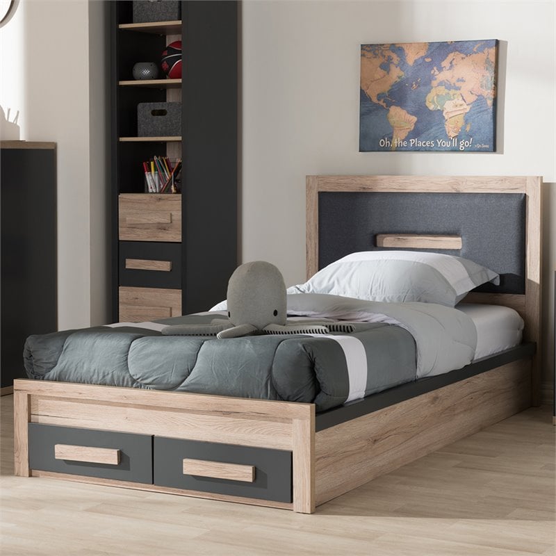 Baxton Studio Pandora Twin Storage Platform Bed in Gray and Oak Brown