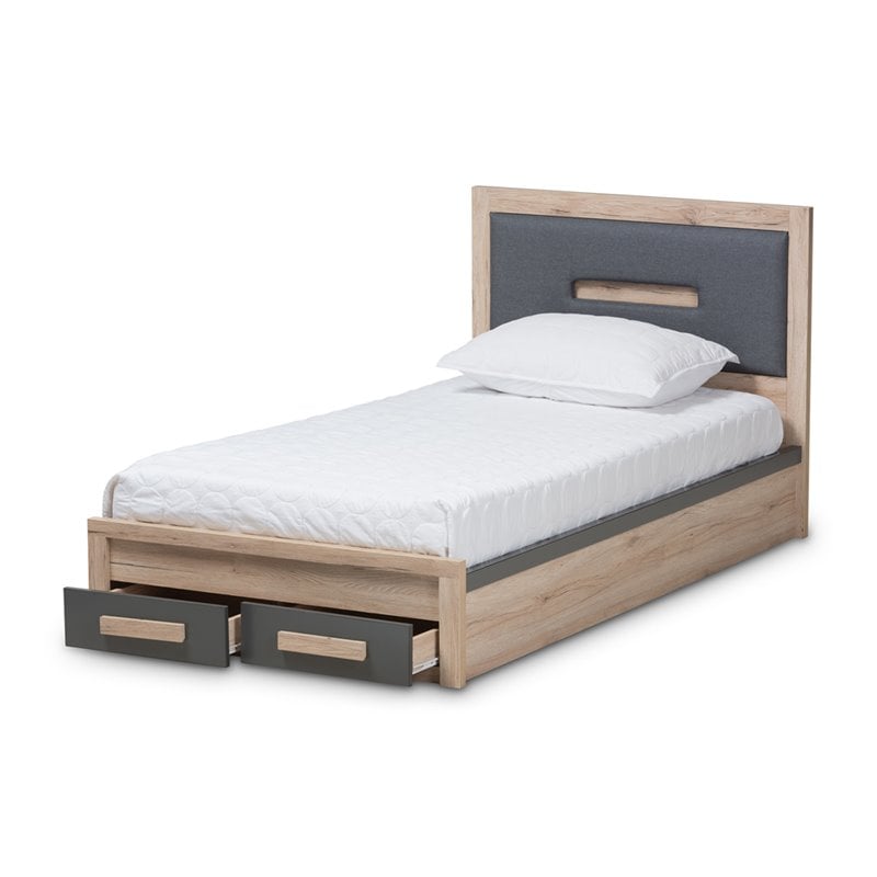 Baxton Studio Pandora Twin Storage Platform Bed in Gray and Oak Brown