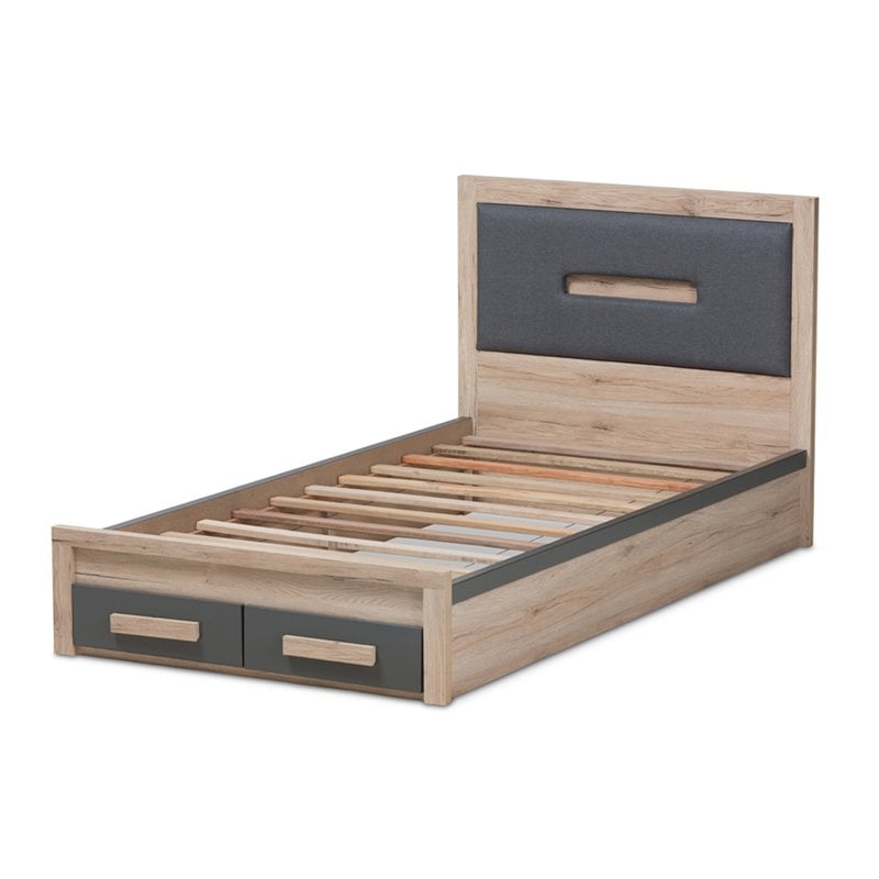 Baxton Studio Pandora Twin Storage Platform Bed in Gray and Oak Brown