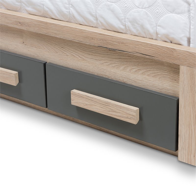 Baxton Studio Pandora Twin Storage Platform Bed in Gray and Oak Brown