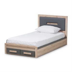 baxton studio pandora twin storage platform bed in gray and oak brown