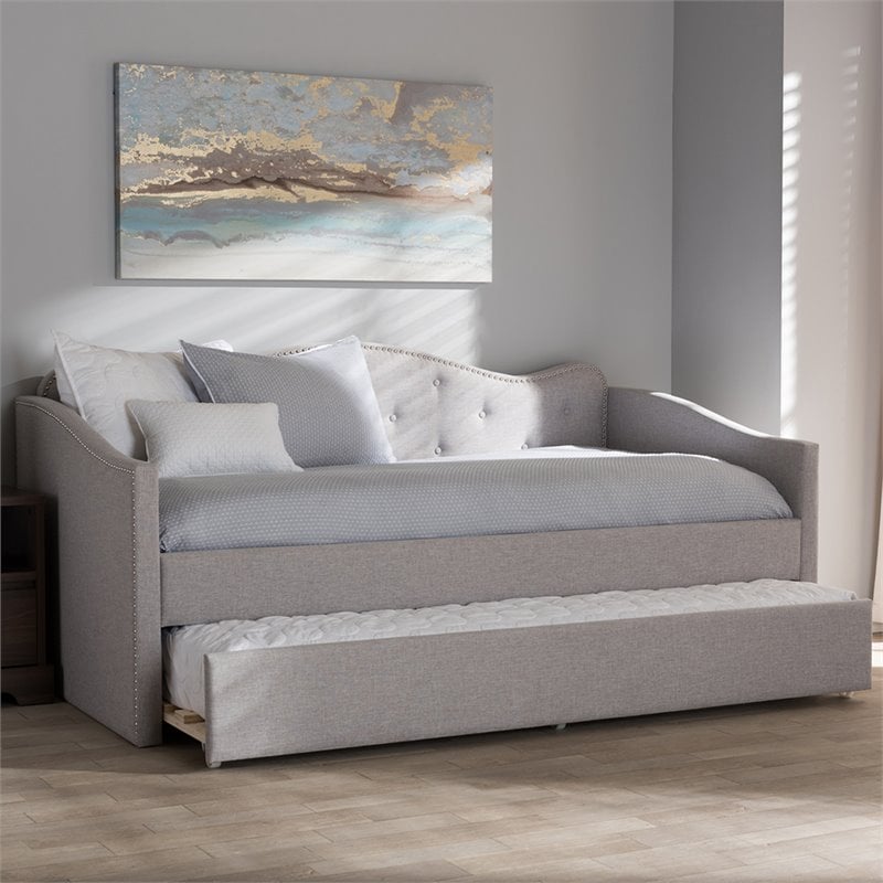 Baxton Studio Kaija Fabric Daybed with Trundle in Grayish Beige