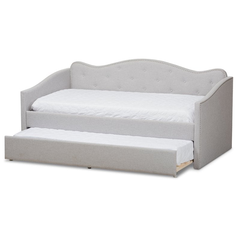 Baxton Studio Kaija Fabric Daybed with Trundle in Grayish Beige