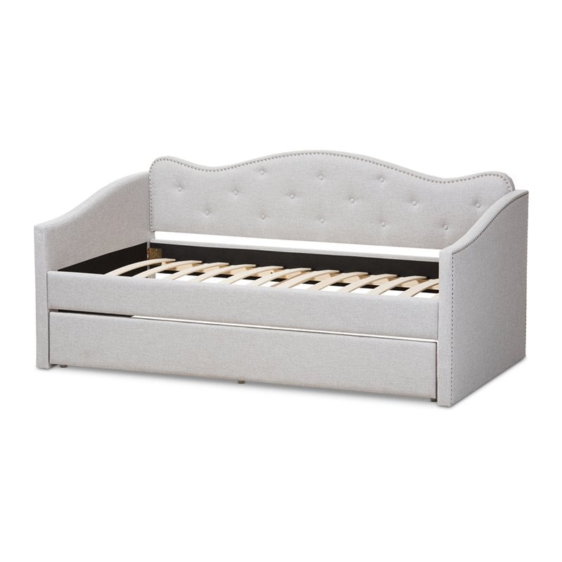 Baxton Studio Kaija Fabric Daybed with Trundle in Grayish Beige