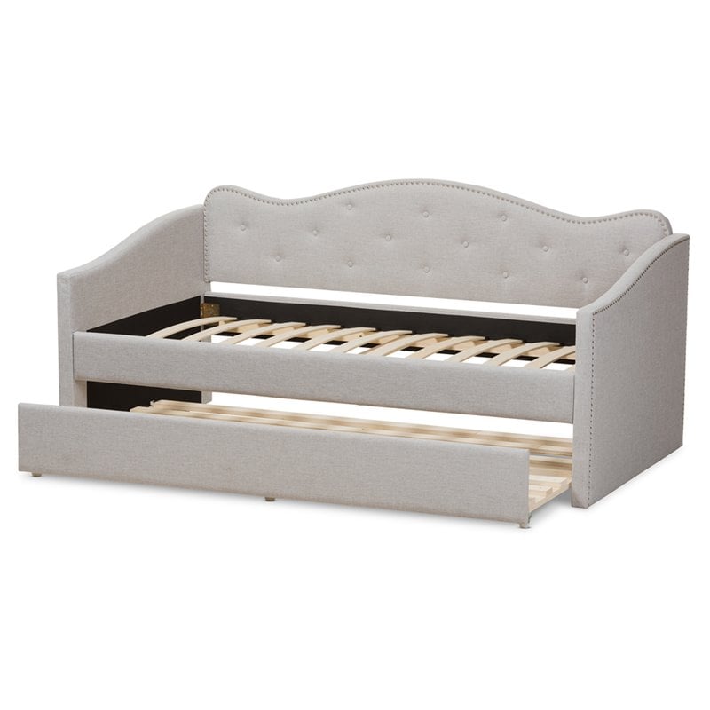Baxton Studio Kaija Fabric Daybed with Trundle in Grayish Beige