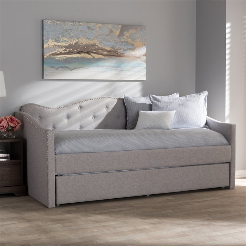 Baxton Studio Kaija Fabric Daybed with Trundle in Grayish Beige