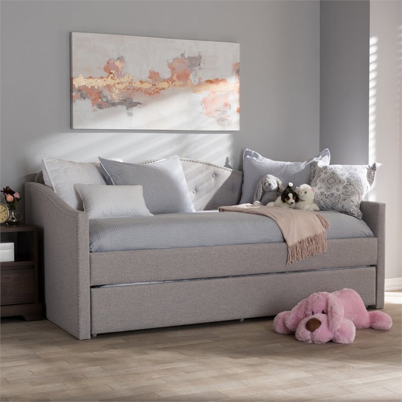 Baxton Studio Kaija Fabric Daybed with Trundle in Grayish Beige