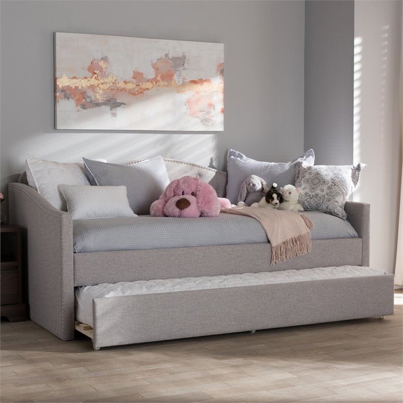 Baxton Studio Kaija Fabric Daybed with Trundle in Grayish Beige