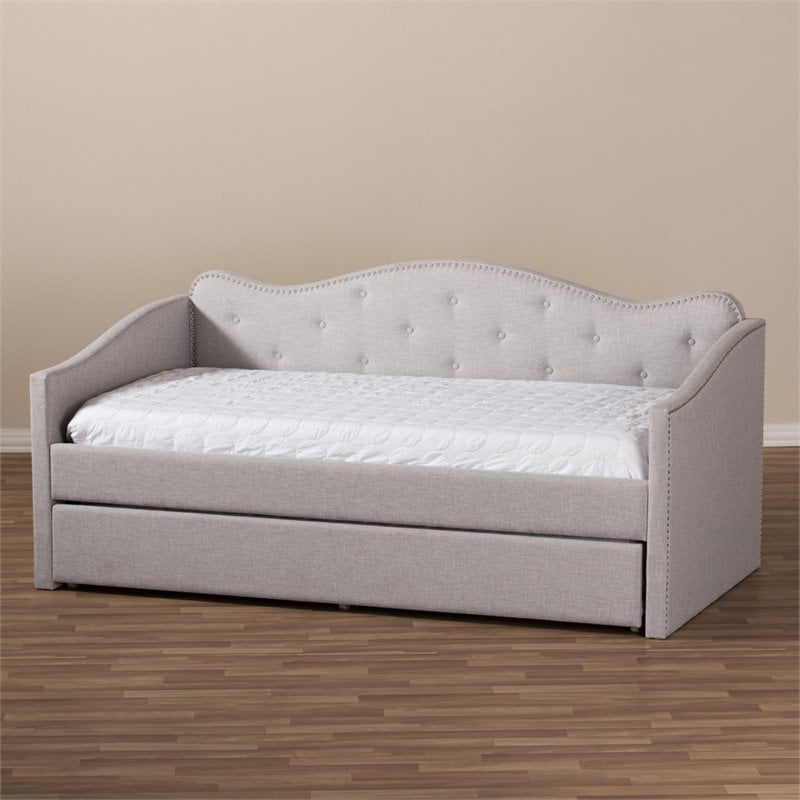 Baxton Studio Kaija Fabric Daybed with Trundle in Grayish Beige