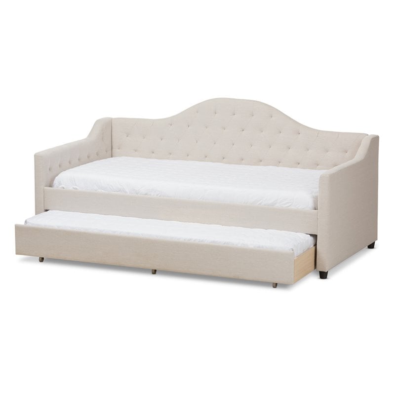 Baxton Studio Perry Fabric Daybed with Trundle in Light Beige