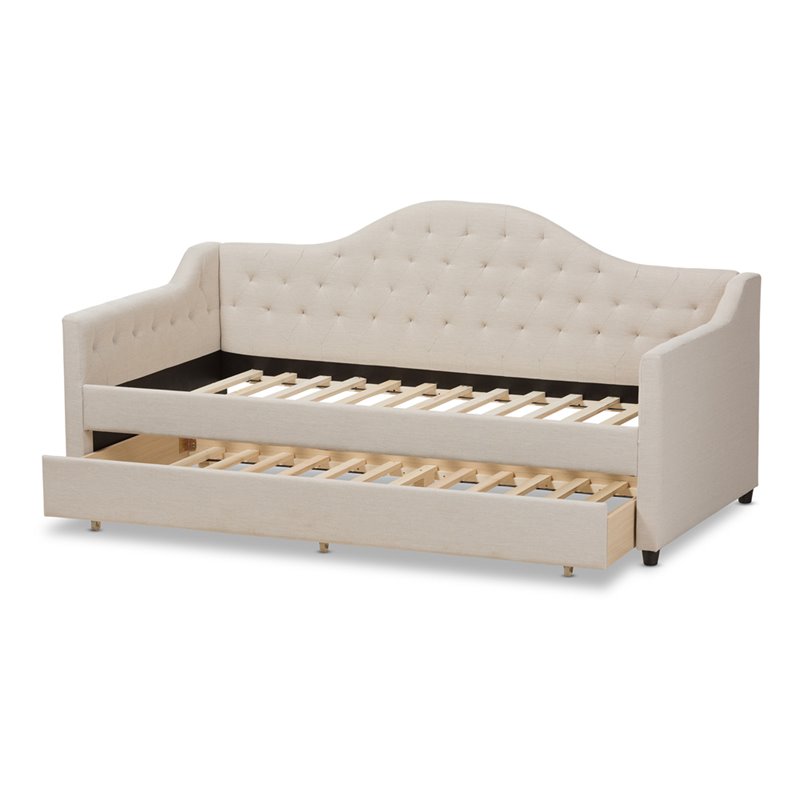 Baxton Studio Perry Fabric Daybed with Trundle in Light Beige