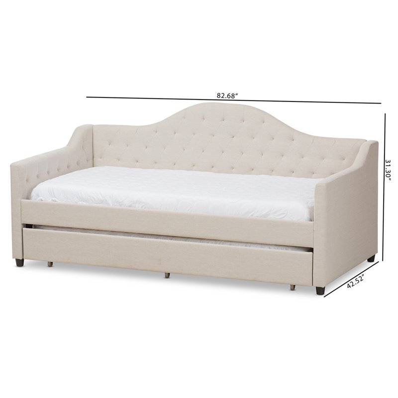 Baxton Studio Perry Fabric Daybed with Trundle in Light Beige