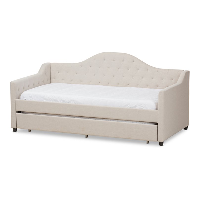 Baxton Studio Perry Fabric Daybed with Trundle in Light Beige