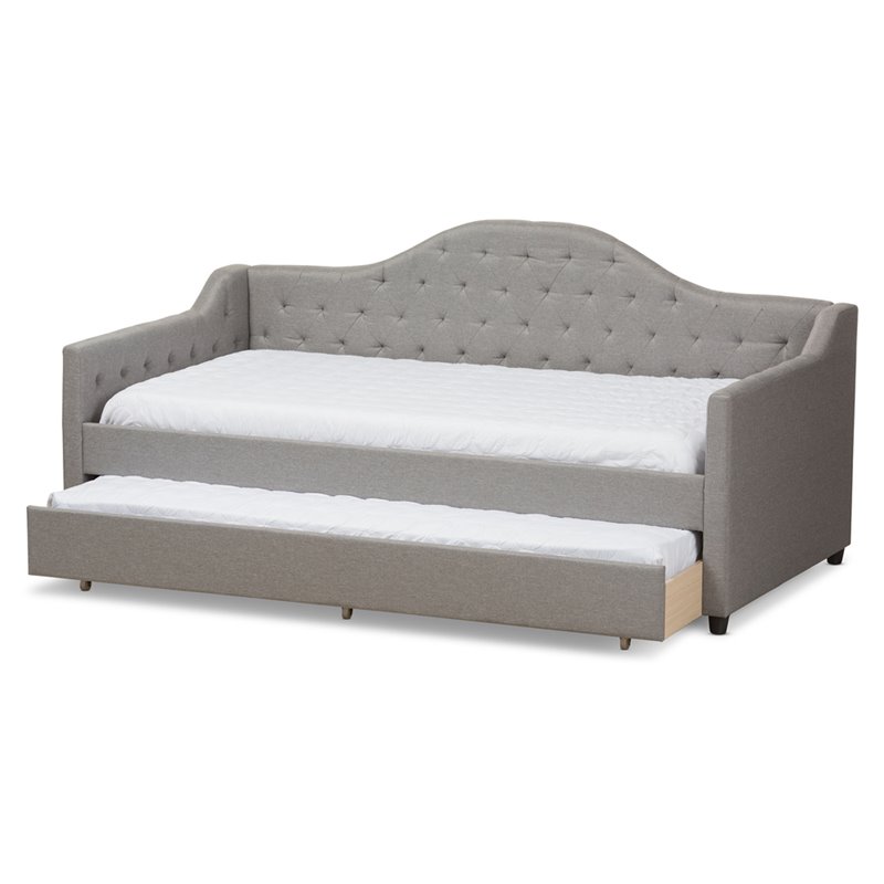 Baxton Studio Perry Fabric Daybed with Trundle in Light Gray