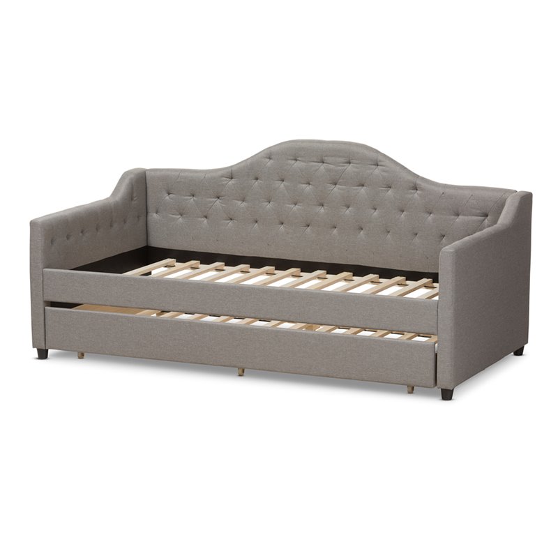 Baxton Studio Perry Fabric Daybed with Trundle in Light Gray