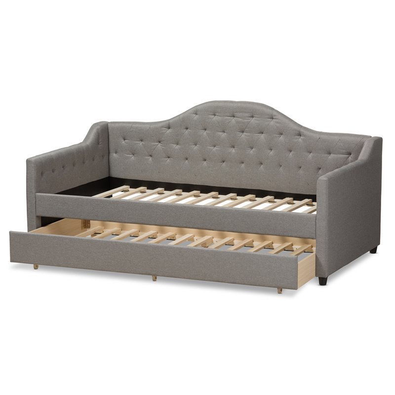 Baxton Studio Perry Fabric Daybed with Trundle in Light Gray