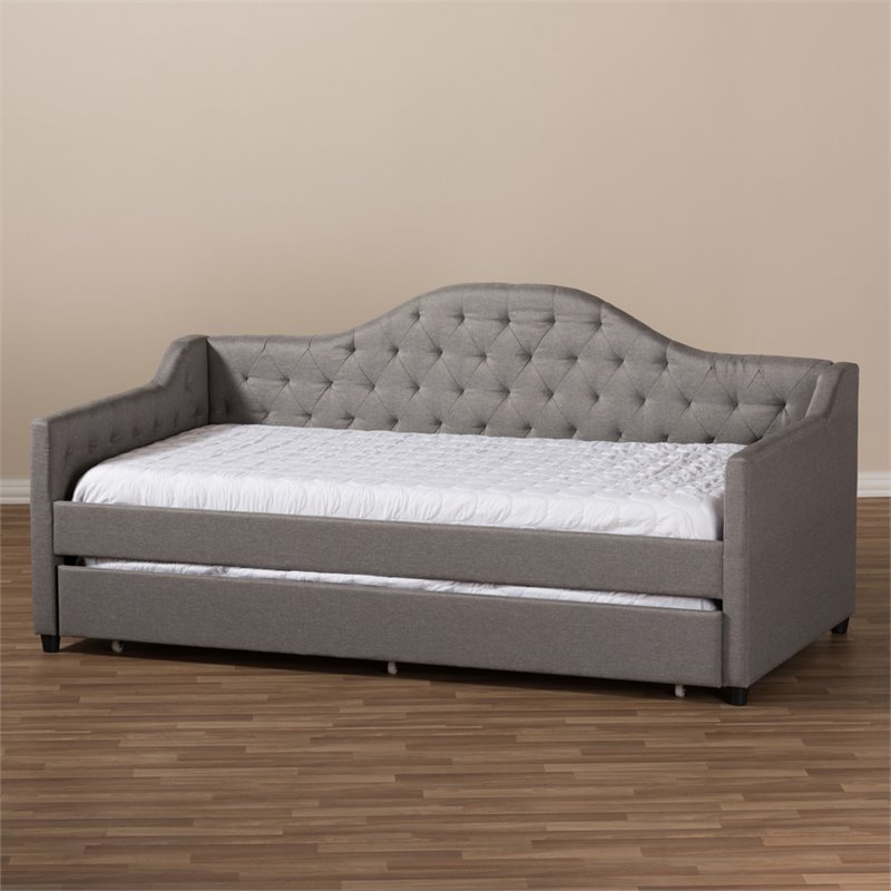Baxton Studio Perry Fabric Daybed with Trundle in Light Gray