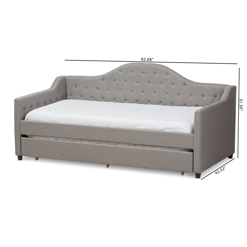 Baxton Studio Perry Fabric Daybed with Trundle in Light Gray