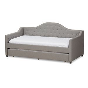 Baxton Studio Perry Fabric Daybed with Trundle in Light Gray