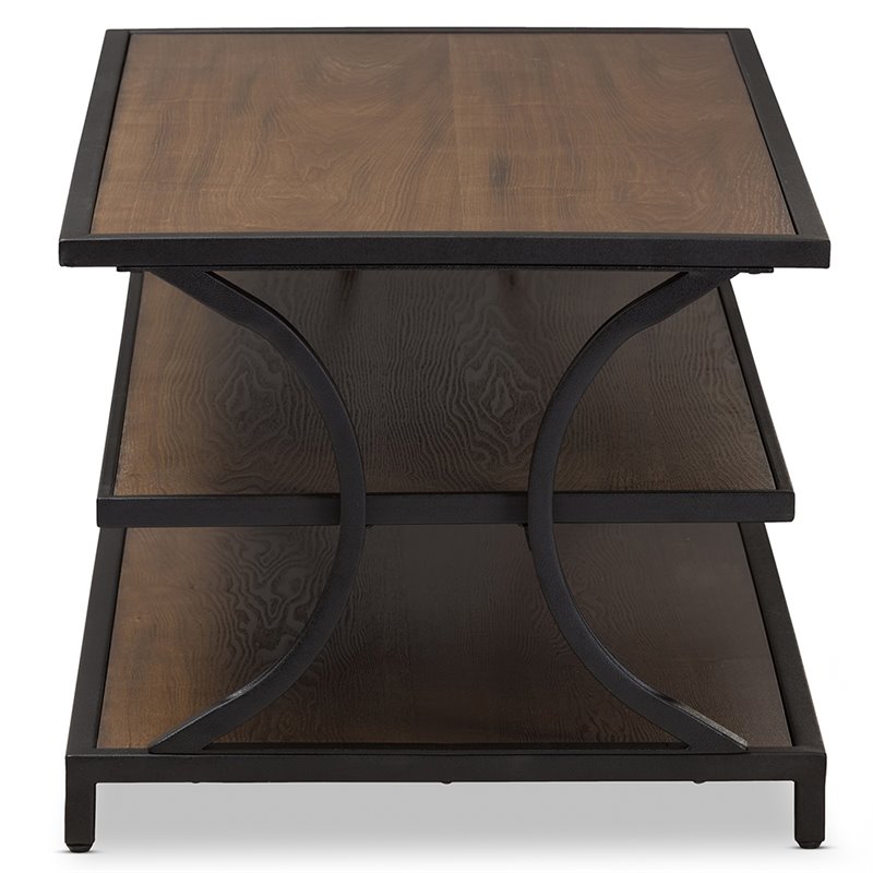 Baxton Studio Lancashire Storage Coffee Table in Oak Brown and Black