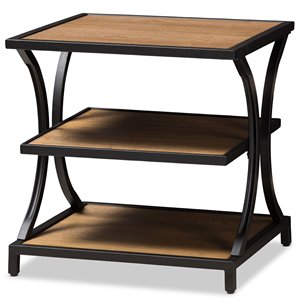 baxton studio lancashire 2 shelf end table in oak brown and black