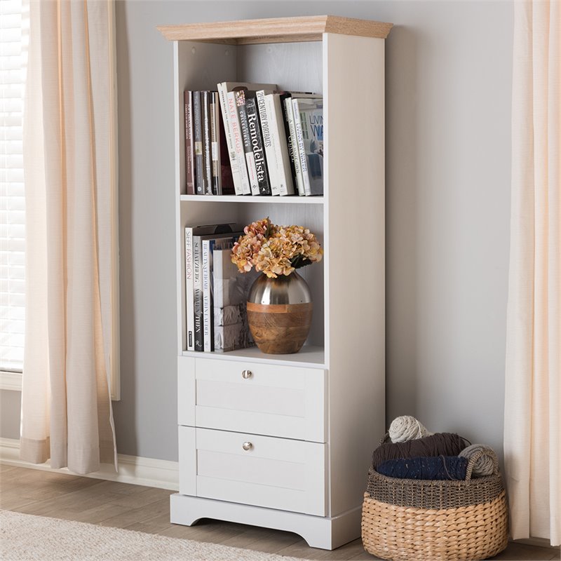 Baxton Studio Anna 2 Shelf Bookcase in White and Natural