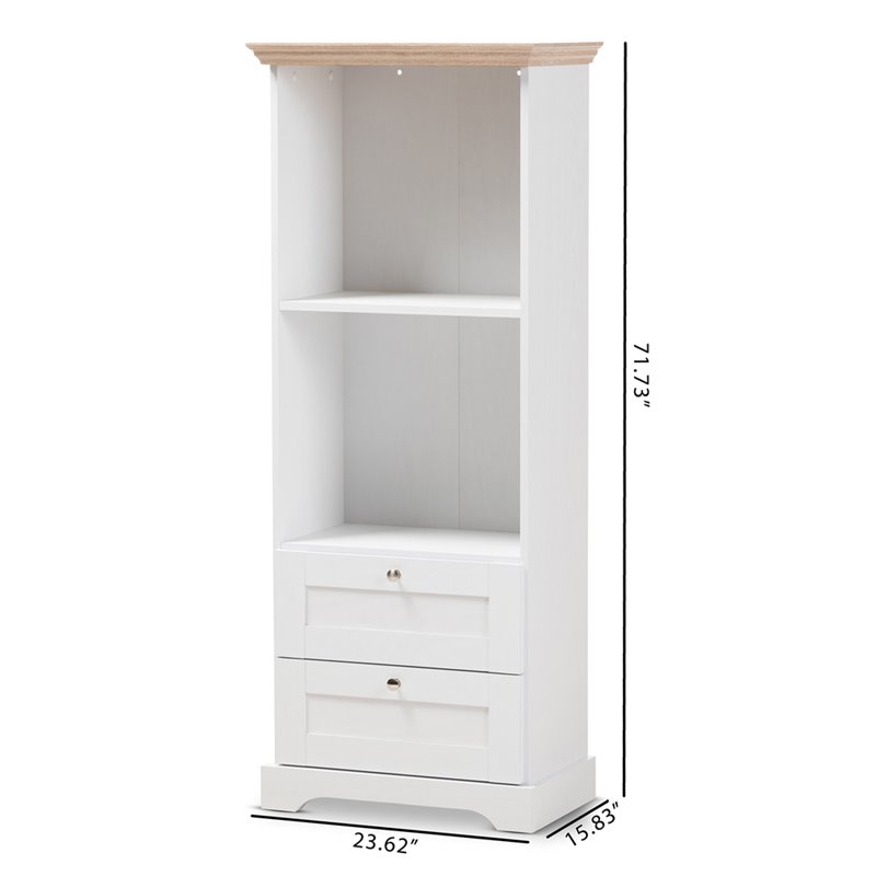 Baxton Studio Anna 2 Shelf Bookcase in White and Natural