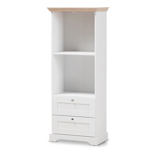 baxton studio anna 2 shelf bookcase in white and natural